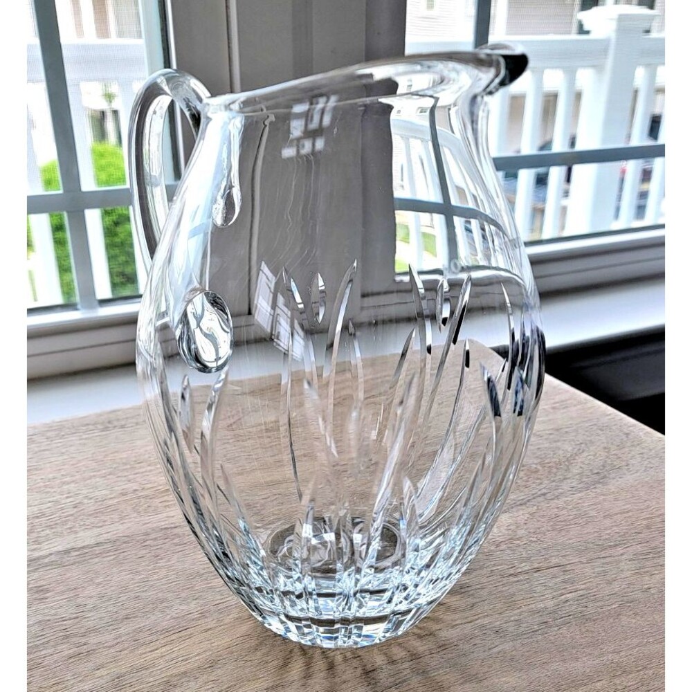 Block - Crystal Water Pitcher - Size 6"W  x  9"T x 7" Deep - Signed & Engraved